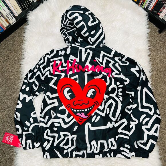 MEMBERS ONLY X KEITH HARING WOMENS JACKET BLACK AND WHITE HOODED JACKET - Picture 4 of 4